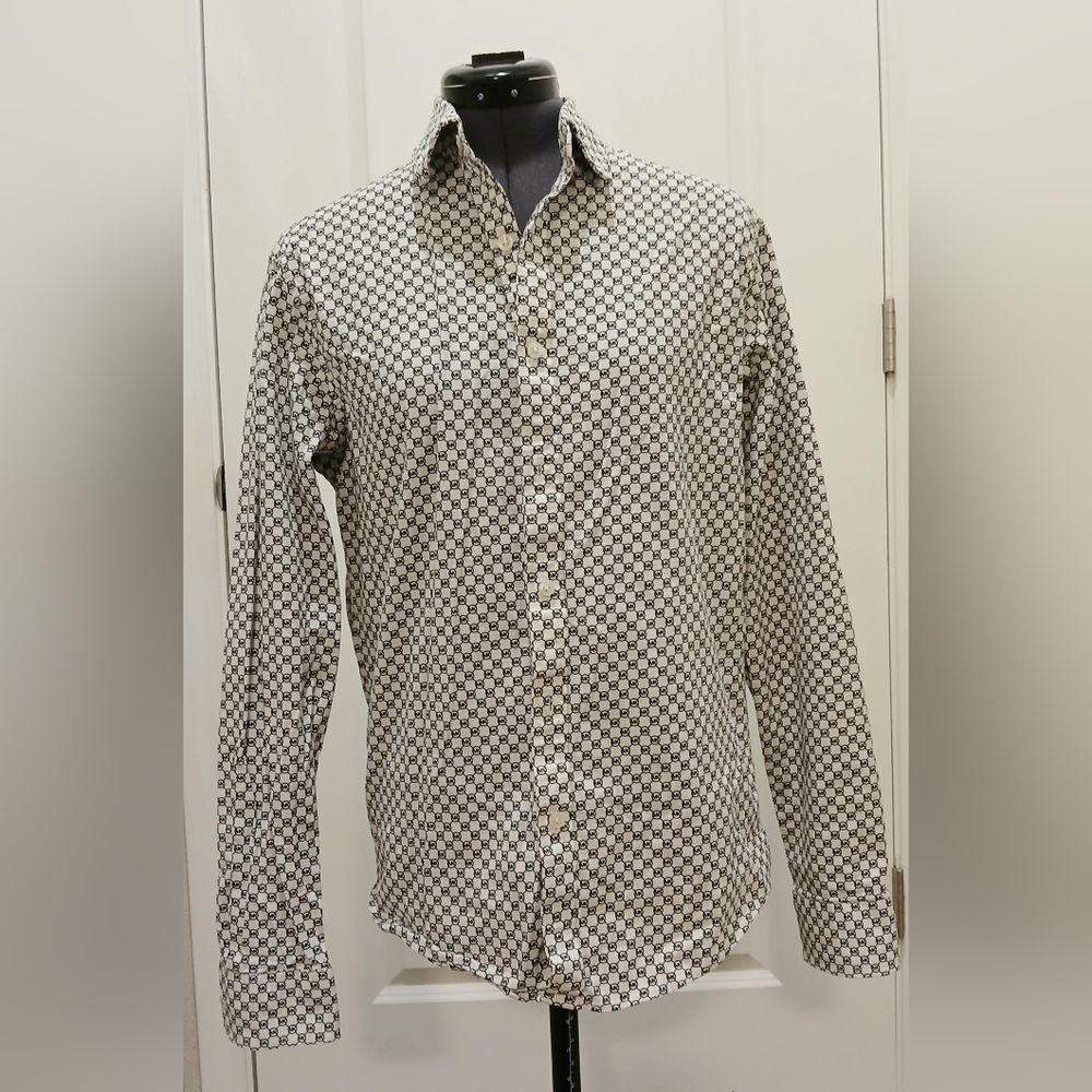 Men's Michael Kors Slim Fit Black & White Button Down Dress Shirt‎